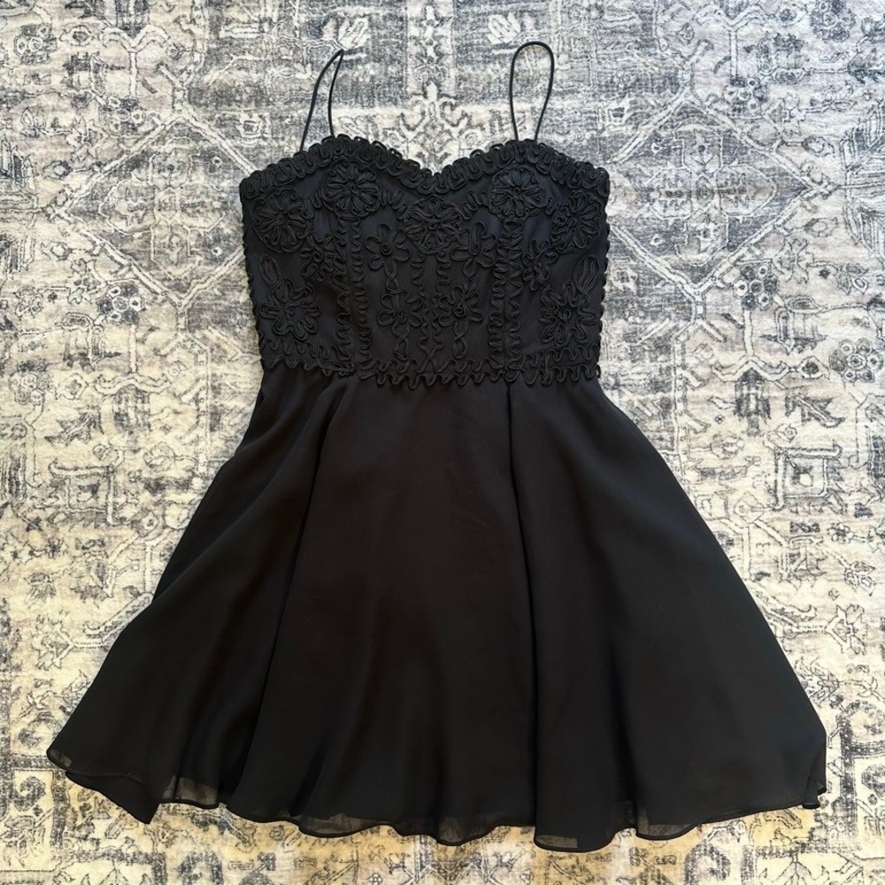 Vintage Faviana Black Soutache Embroidered Chiffon Mini‎ Dress Small - Picture 4 of 8